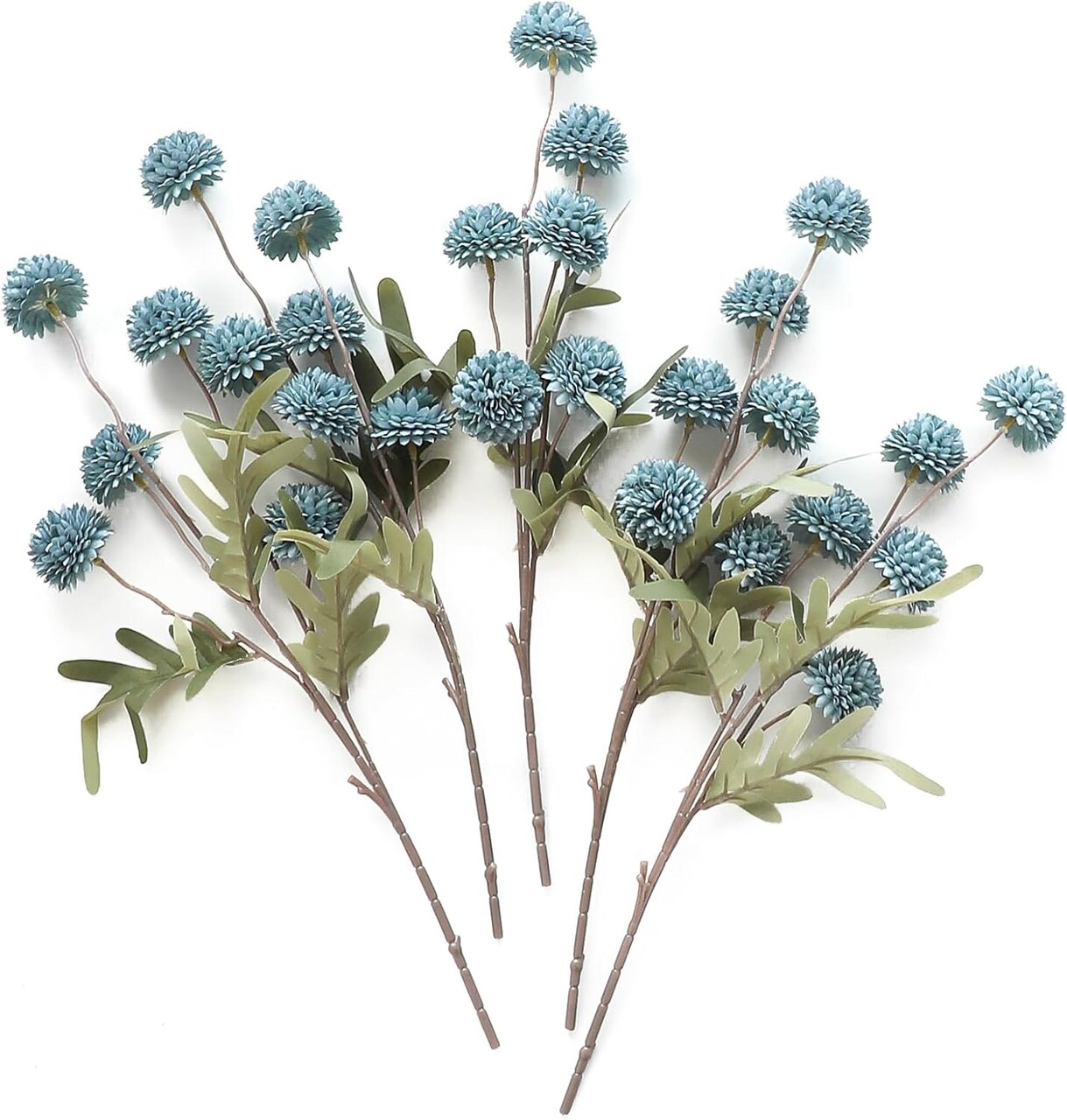 5 Pcs Dusty Blue Faux Silk Mums – Mini Artificial Chrysanthemums with Stems for DIY Wedding Centerpieces, Floral Arrangements, Vase Fillers & Home Décor